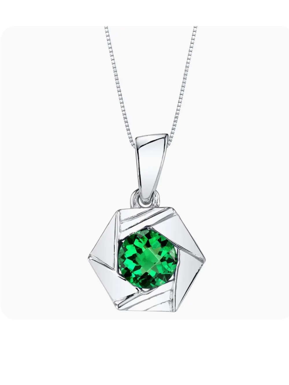 Sterling  Emerald Green Gemstone Crystal Hexagon Pendant only 1 carat